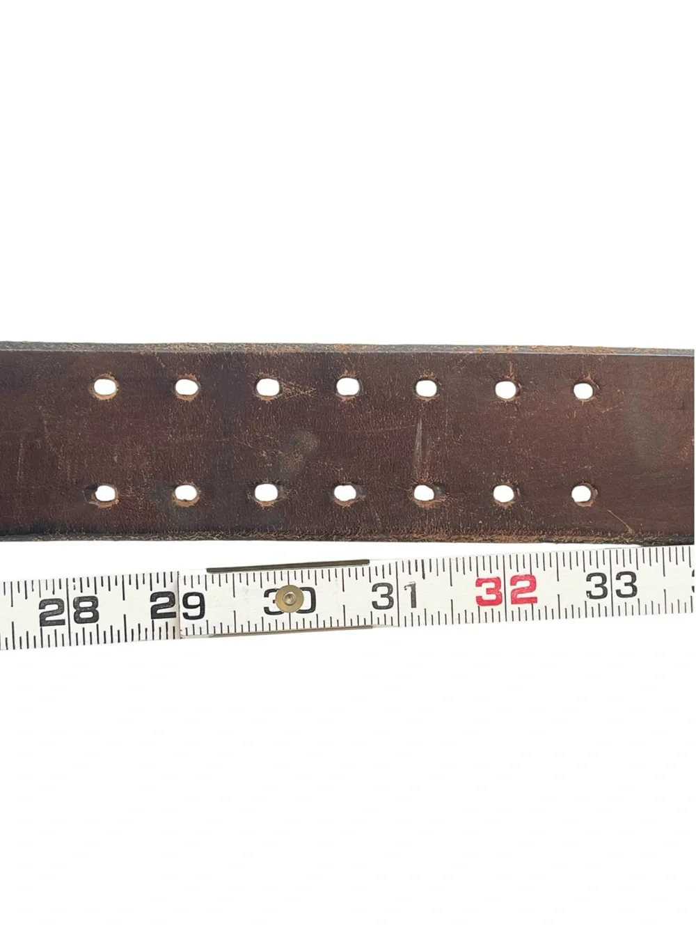 Vintage Brown Leather Double-Prong Belt Wide Waist Boho 90s Size S/M
